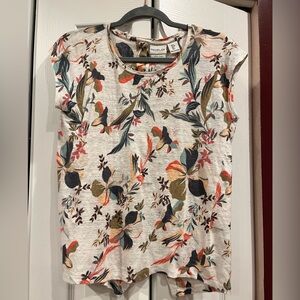 Linen Floral Print Button Down Detail in Back Rachel Zoe Short Slv Small